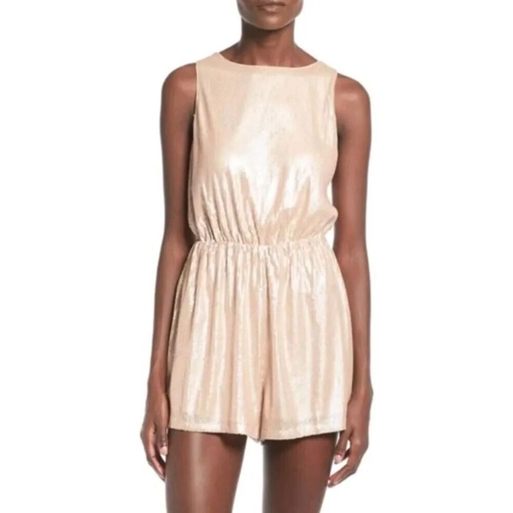 ASTR The Label Sequin Romper Rose Gold Champagne XS Sleeveless Party One Piece
